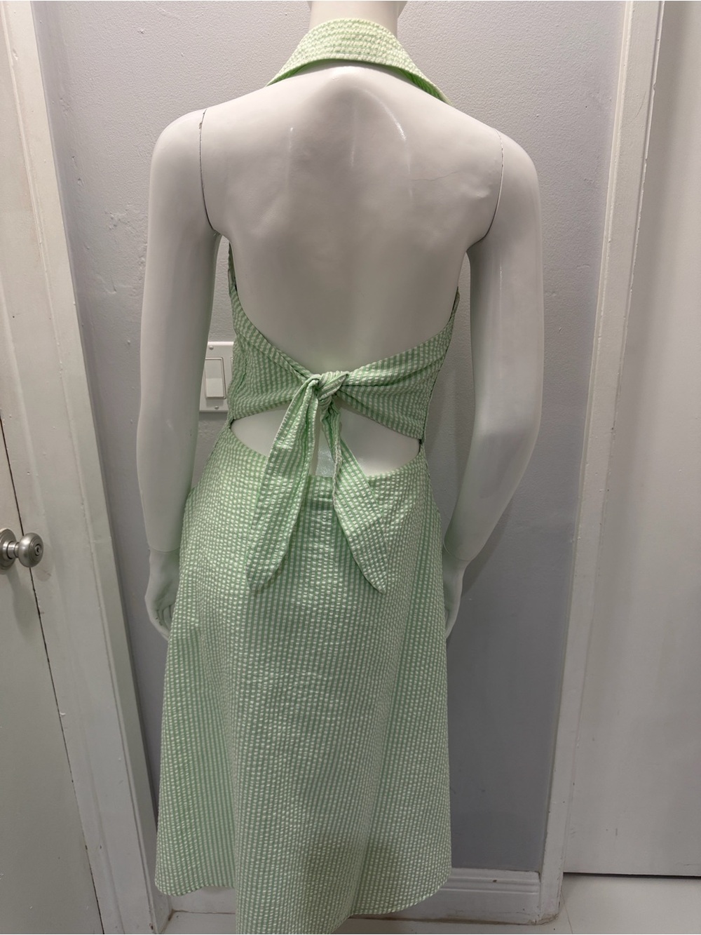 Spenser Jeremy Sleeveless Green Seersucker Button-Front Dress